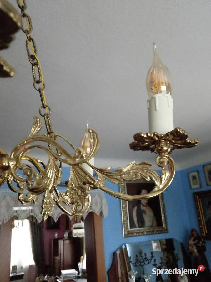 mosiężny żyrandol 6 żarówek 3 łańcuchy nowy Piotrówek