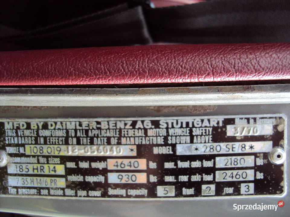 MercedesBenz S Klasa 280sel W108 silnik Pagoda wielkopolskie Ostrów Wielkopolski sprzedam