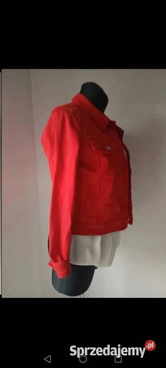 Kurtka dżinsowa czerwona zapinana na guziki czerwony Kurtki i płaszcze