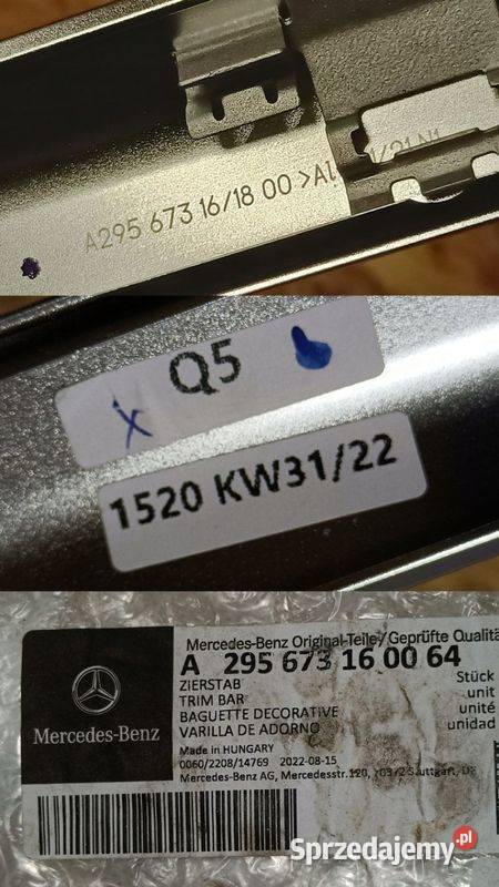 MERCEDES V295 W295 LISTWA SZYBY PRAWY TYŁ