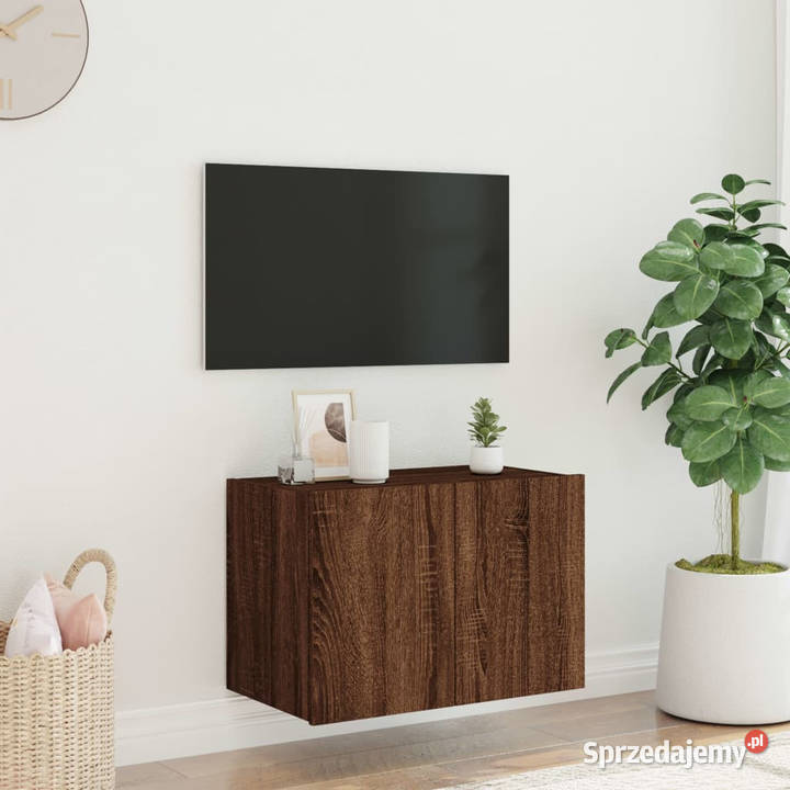 Ścienna szafka TV z LED brązowy dąb 60x35x41 Warszawa
