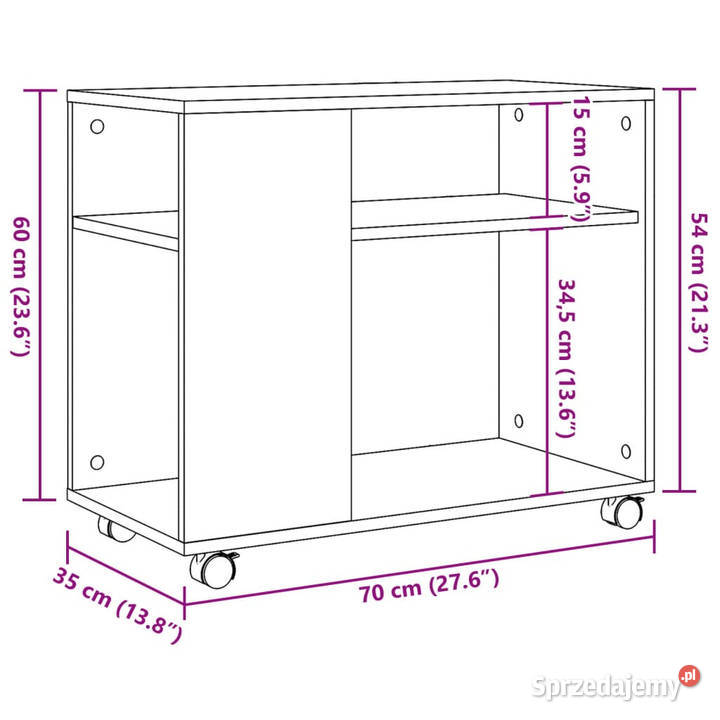 Stolik boczny na kółkach czarny 70x35x60 Stoły Warszawa