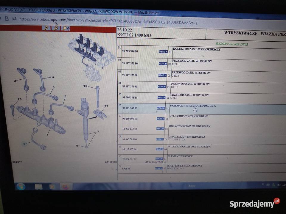 Przewód listwy wtryskowej Citroen 15 16 HDI osobowe Lublin sprzedam
