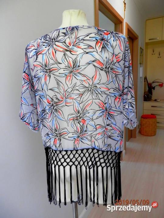 Bluzka Papaya Stylowe Frędzle Kwiaty Błękitna L podlaskie Łomża