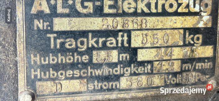 Wciągnik elektryczny ALG Elektrozug 550 55 m Tuliszków