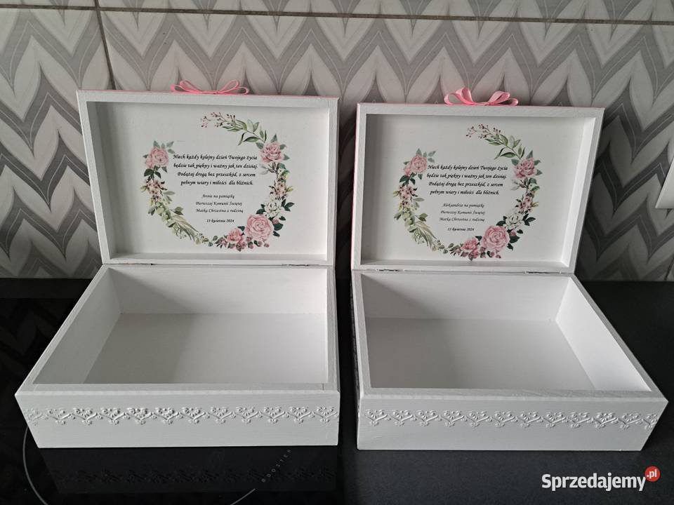 Szkatułka komunijna róże rustykalne z życzeniami Kędzierzyn-Koźle sprzedam