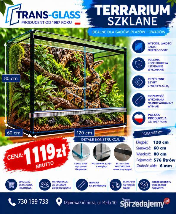Terrarium szklane 120x60x80 szkło 6 mm producent Terrarystyka Dąbrowa Górnicza sprzedam