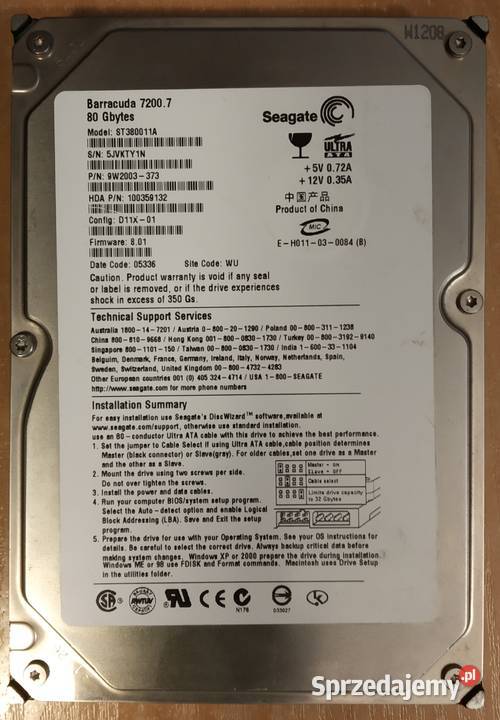 013 Seagate Barracuda ST380011A ATAIDE Pojemność 80 Dyski Łódź