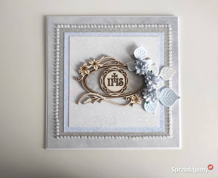 Kartka ręcznie robiona Komunia Święta IHS Łódź