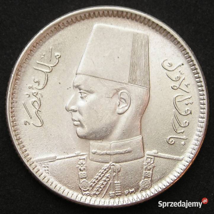 EGIPT 2 PIASTRY 1937 KRÓL FARUK SREBRO STAN Łódź