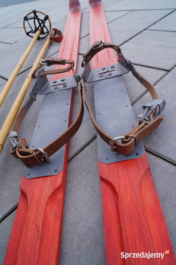 Stare narty jesionowe 195 kijki Antyki sprzedam