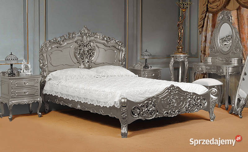 Nowe stylowe łóżko srebrne 160x200 cm barok rokoko 78278