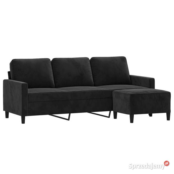 3osobowa sofa z podnóżkiem czarna 180 aksamit Warszawa