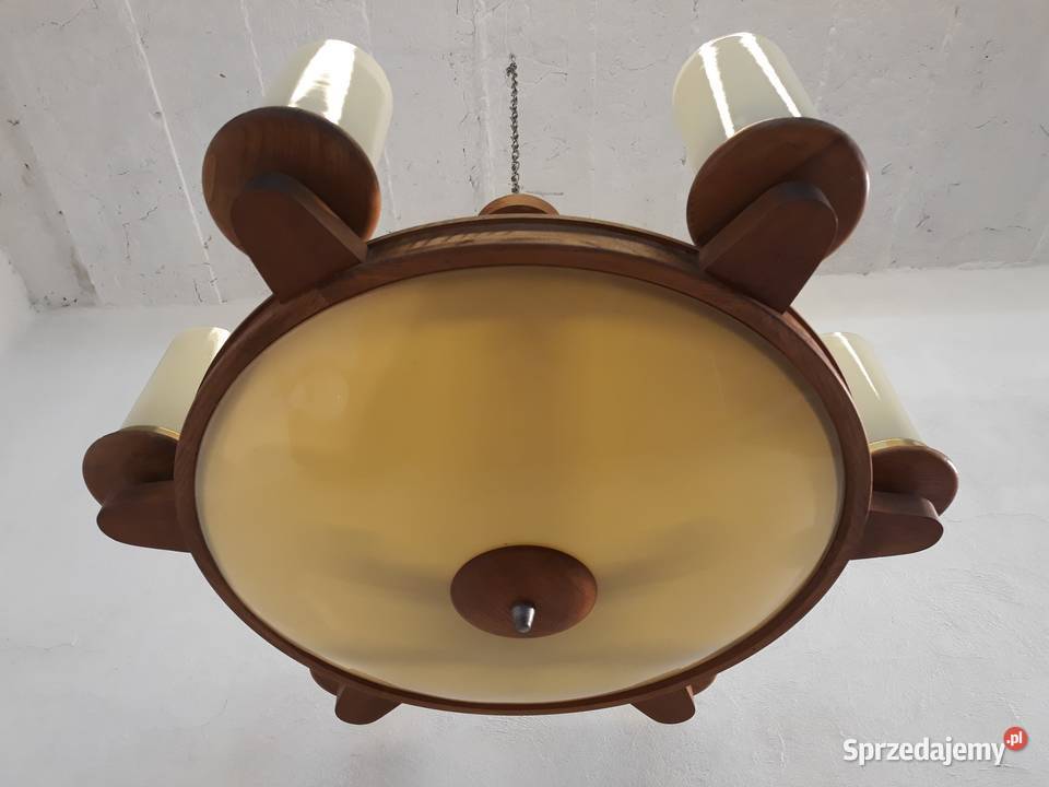 Żyrandol lampa drewniana mosiężna 6 szklanych małopolskie Olkusz sprzedam