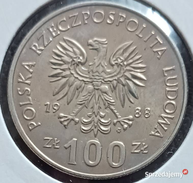 100 Jadwiga 1988 r2brak znaku projektanta Numizmatyka Antyki, Sztuka, Kolekcje Konin