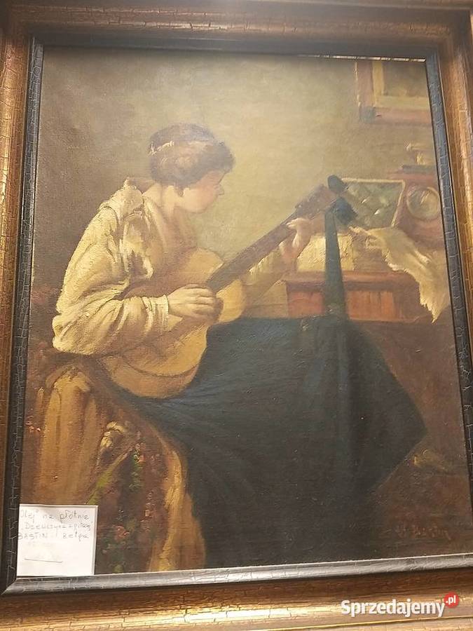 Olej na płótnie Dziewczyna z gitarą Alfred Malarstwo