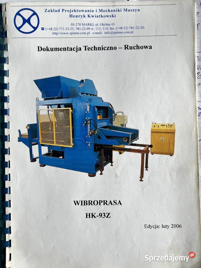 Wibroprasa HK 93Z Wibroprasa do kostki brukowej Produkcja Produkcja podkarpackie Ropczyce