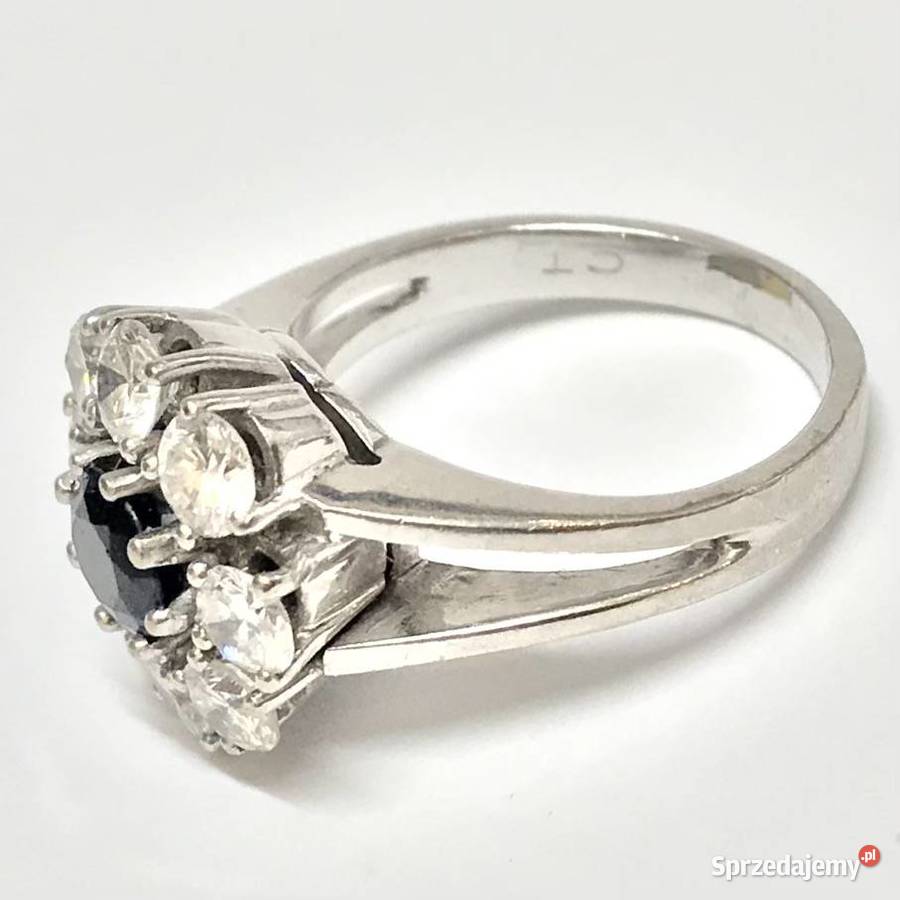 Pierścionek z BIAŁEGO złota SZAFIR DIAMENTY 13ct
