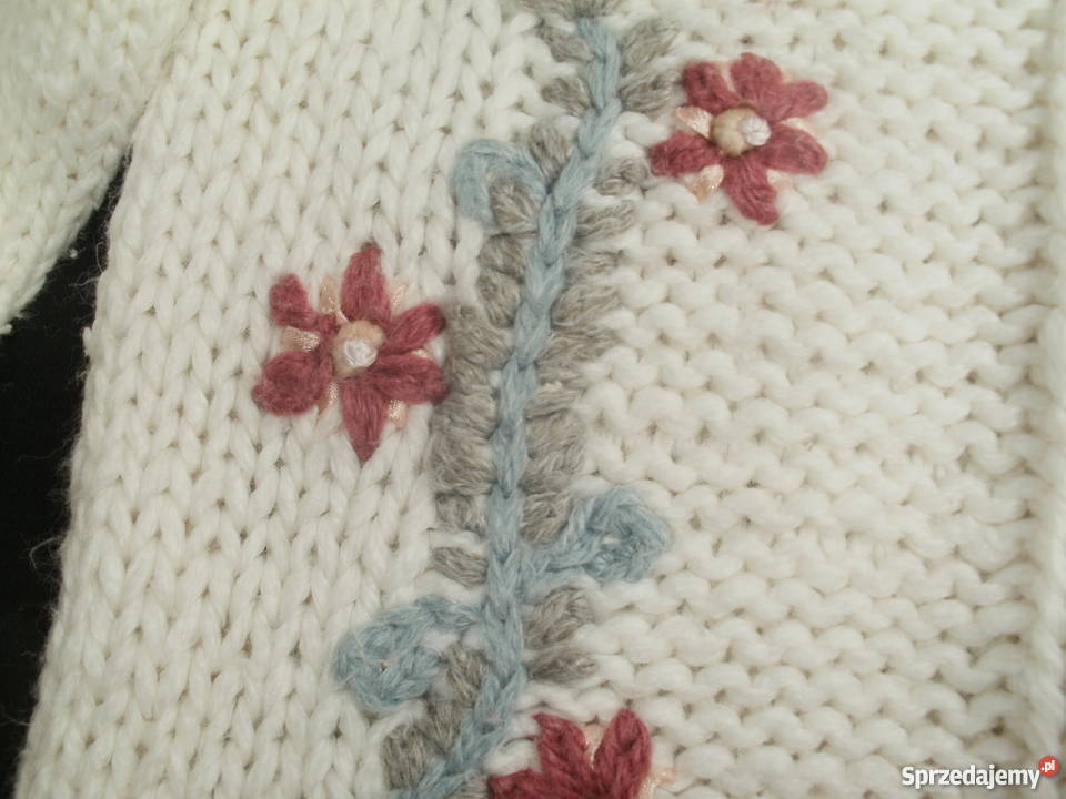 sweter damski bialy wyszywany Inny materiał Miłobądz
