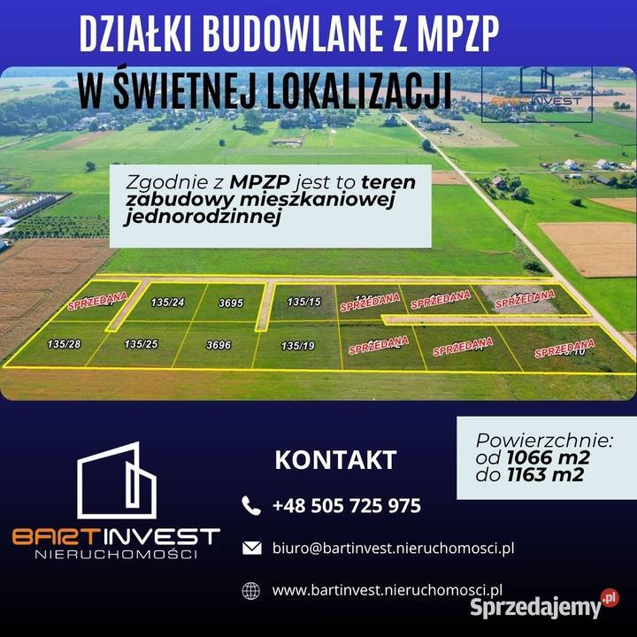 Działki budowlane z MPZP w świetnej lokalizacji 1066m2 Zatory