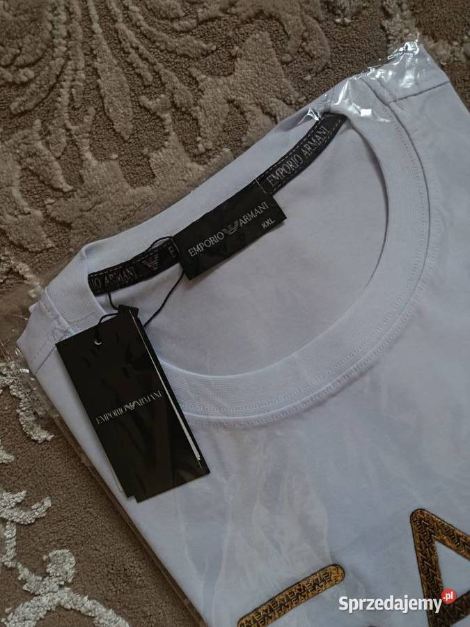 Tshirt męski Emporio Armani EA7 nowoczesne logo biały Białystok