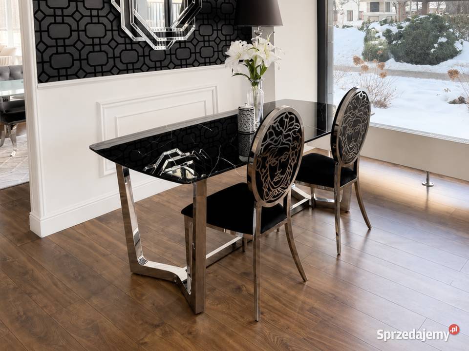 Luksusowy Stół Glamour KENT Srebrny Czarny Blat Warszawa