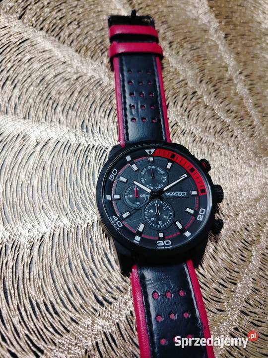 Zegarek męski Perfect A196 czarno czerwony pasek