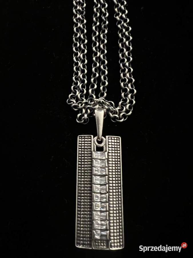 Srebrna zawieszka wisior cyrkonie długi łańcuch sprzedam
