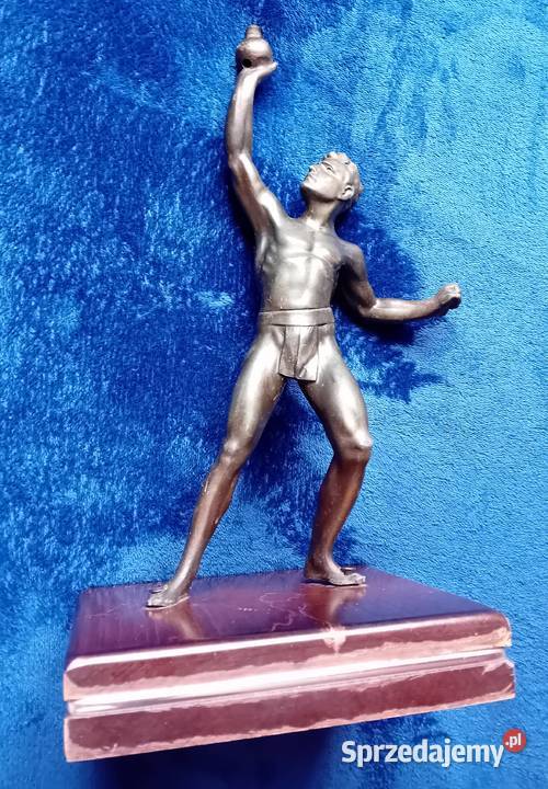 Figurka z brązu art deco olimpijczyk podstawa wielkopolskie Koźminek