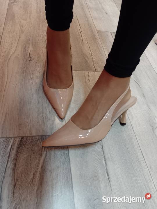 4041 Hologramowe beżowe czółenka wieczorowe z brązowy/beżowy