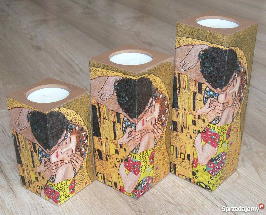 Komplet 2 świeczniki chustecznik Gustav Klimt Rękodzieło Halinów