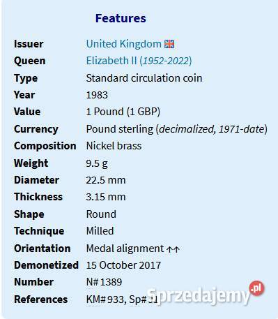 One Pound Elizabeth ll 1983 Moneta Katowice