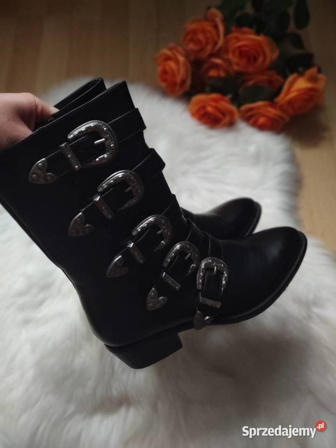 Czarne Botki Kowbojki ze Sprzączkami 37 Mevosho czarny Olkusz