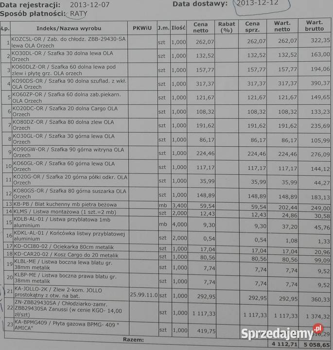 Meble kuchenne płyta gazowa i zlew Tarczyn