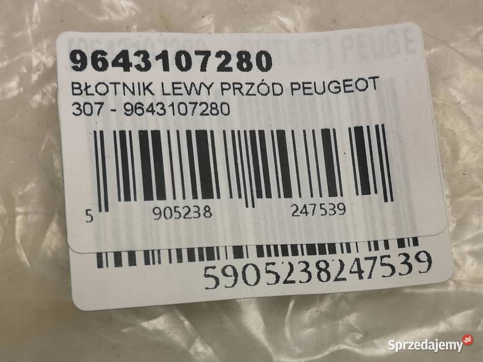 BŁOTNIK LEWY PRZÓD PEUGEOT 307 20012005 NOWY lubelskie
