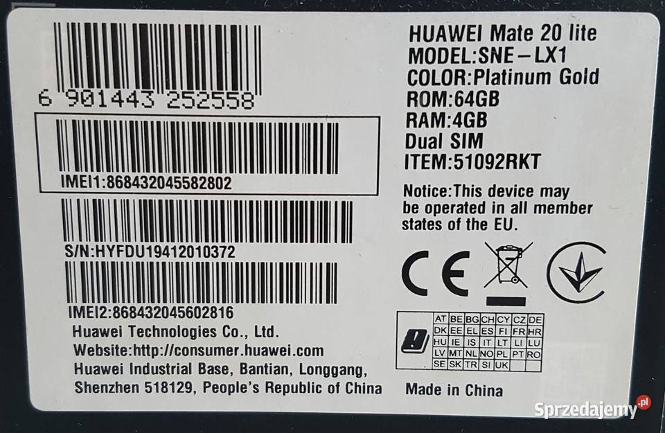 Huawei Mate 20 lite pudełko opakowanie etui Legnica
