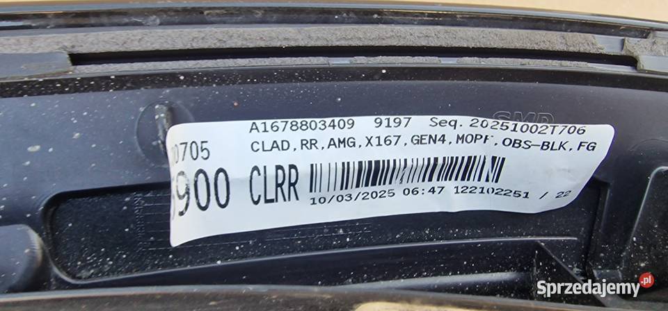 MERCEDES GLE W167 LISTWA BŁOTNIKA PRAWY TYŁ osobowe Bieleń