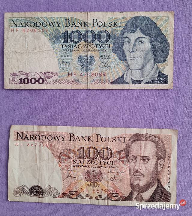 Banknoty o nominale 100 zł i 1000 zł.