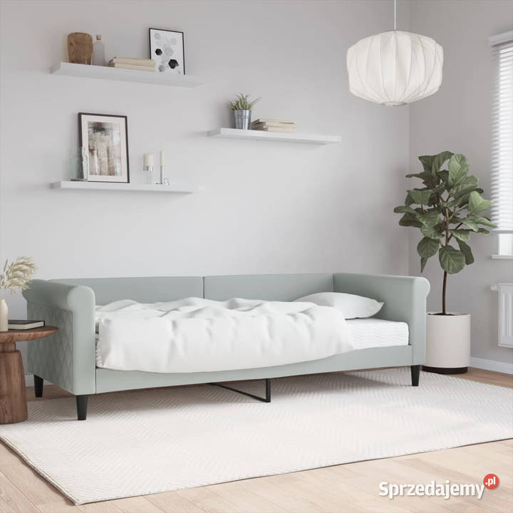 Sofa z materacem do spania jasnoszara aksamit Meble Warszawa