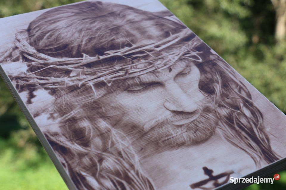 Jezus Obraz wypalony w drewnie podkarpackie