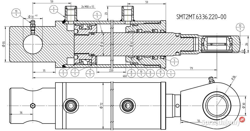 Siłownik Hydrauliczny SMT2 63x36 SKOK 220 Solec Kujawski sprzedam