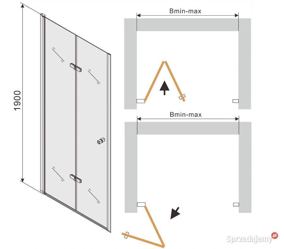 DRZWI PRYSZNICOWE SKŁADANE Złote Gold 70 do 120 Wyposażenie wnętrz podlaskie Choroszcz