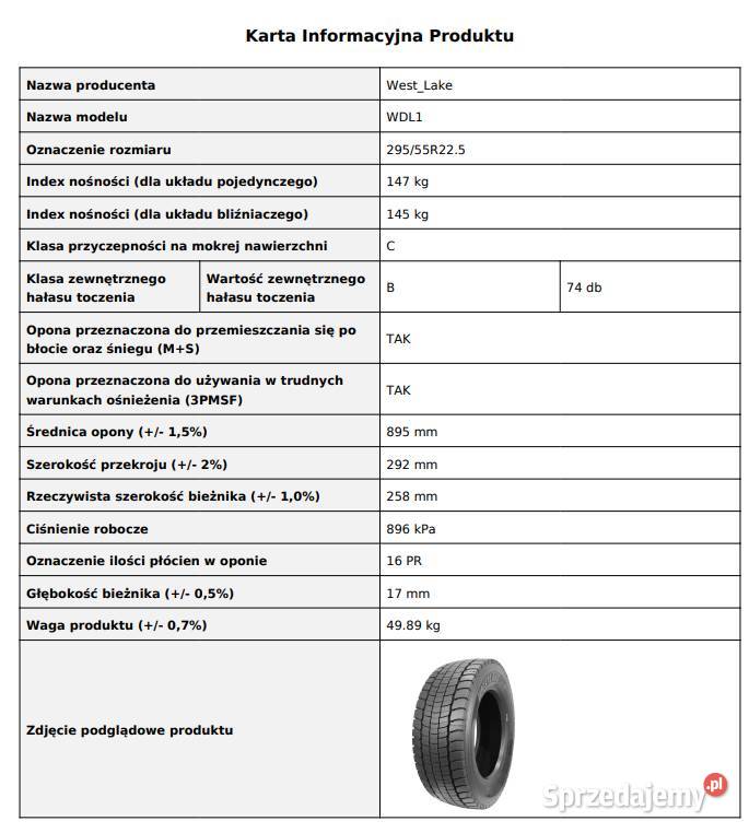 29555 R225 Westlake WDL1 Opony Napędowe Nowe 4 Zarębki