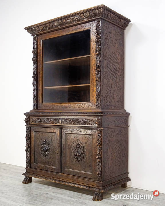 Antyk Drewniany Kredens Orzech Black Forest Furniture XIX w.