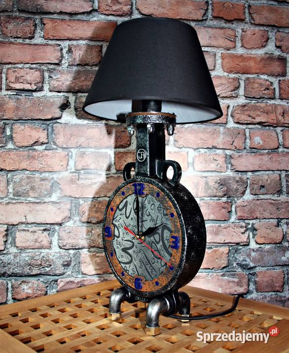 Lampa z zegarem Industrial Loft Patyna Lampy stołowe i nocne Dębica