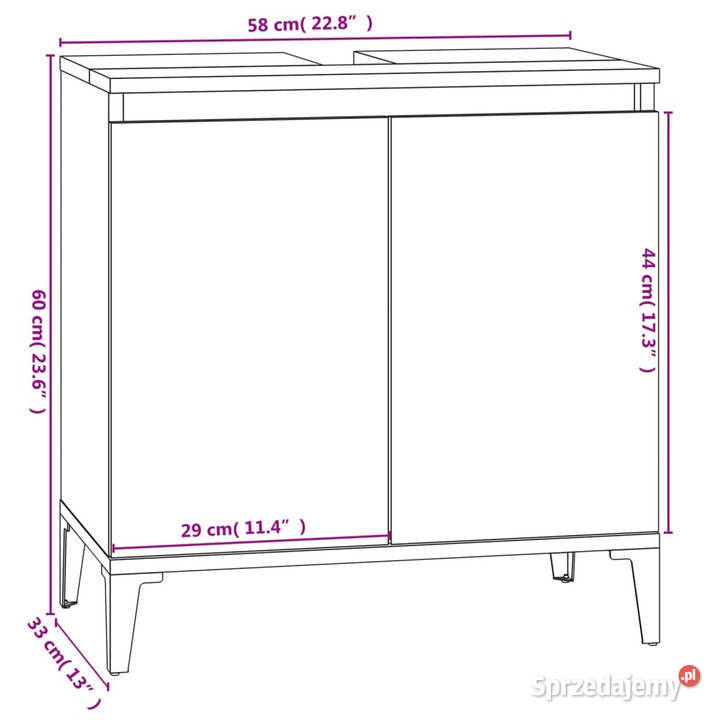 Szafka pod umywalkę przydymiony dąb 58x33x60 Łazienkowe