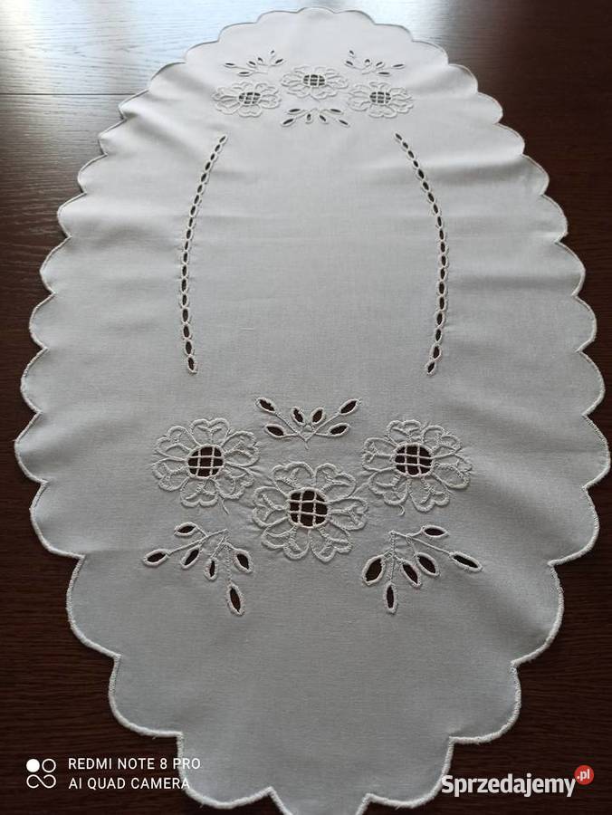 Bieżnik obrus bawełna haft Richelieu PRL Białystok