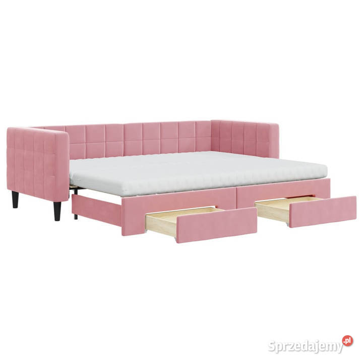 Sofa rozsuwana z szufladami różowa aksamit Warszawa