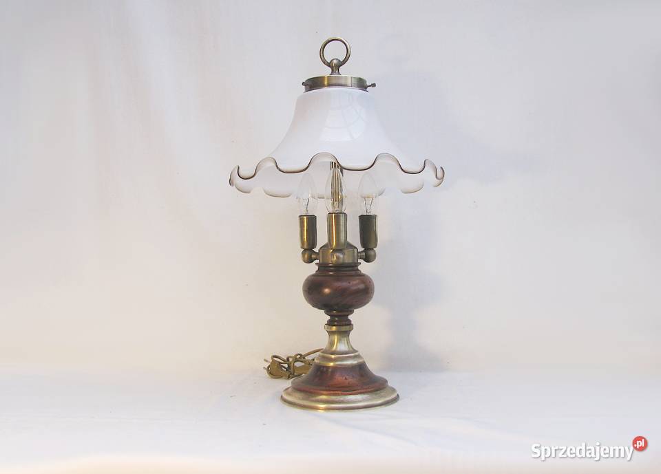 Lampka mosiądz Falbanka Vintage Porcelana i szkło sprzedam