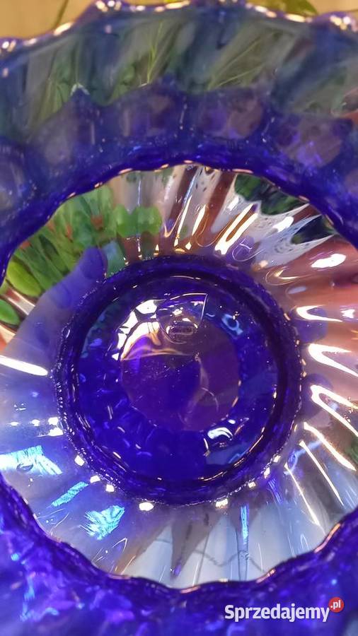 Wazon kobaltowy szklany prl vintage Porcelana i szkło śląskie Tychy